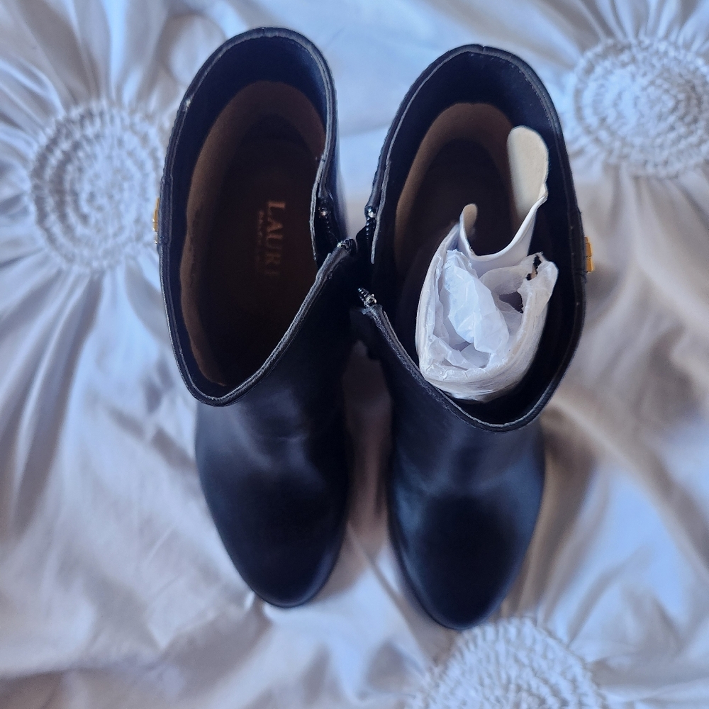 Lauren Ralph Lauren Shaley Wedge Ankle boots in black leather size 6B - Picture 6 of 11